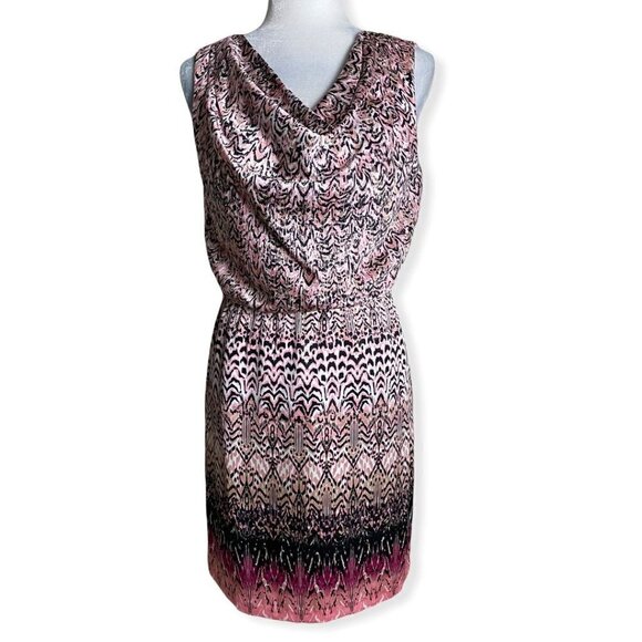 Dana Buchman Dress Pink and Black Print Cowl Neck Elastic Waist Womens Sz S - Picture 9 of 9